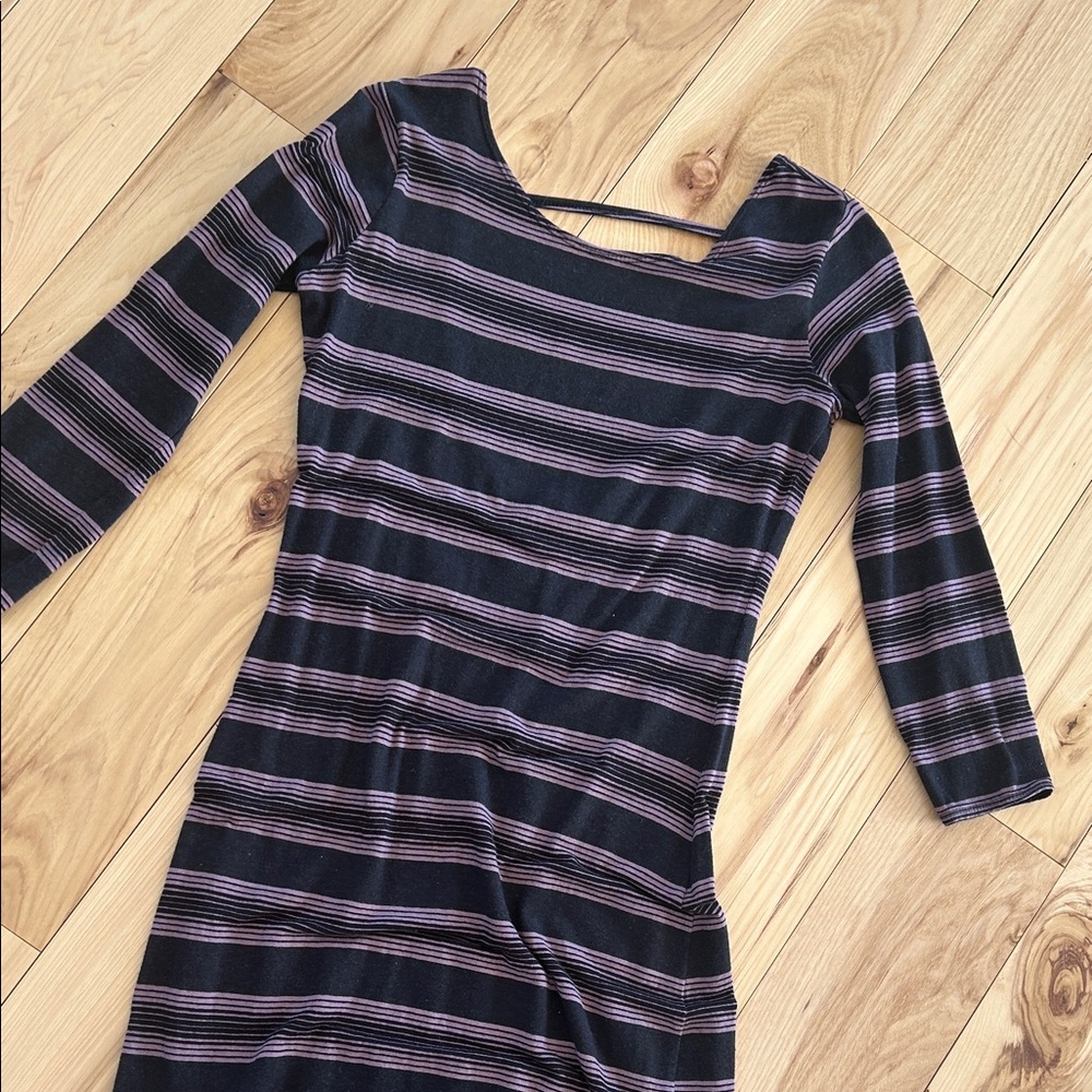 O'Neill Aries Black Taupe Striped Jersey Stretch Pencil Midi Dress Small S‎